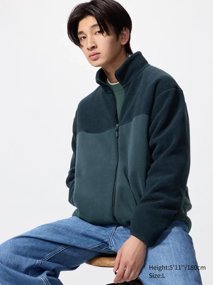 Унисекс флисовая куртка Uniqlo колор-блок, синяя