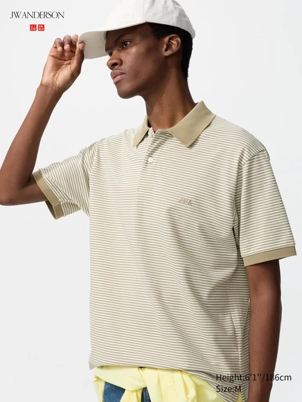 Унисекс-поло Uniqlo DRY Pique, бежевое в полоску