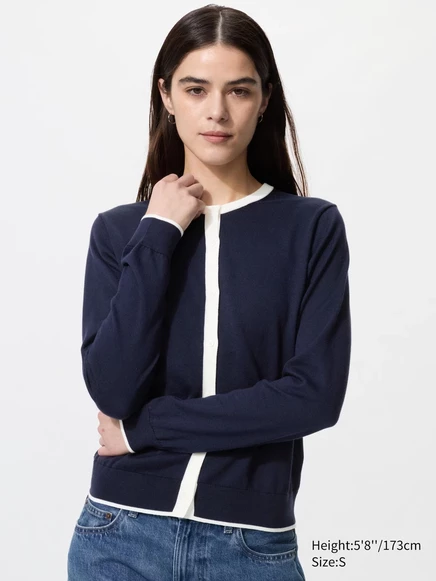Женский кардиган Uniqlo UV Protection, колорблок, темно-синий
