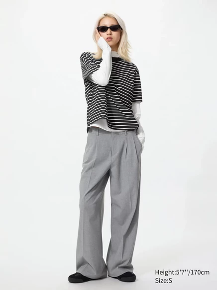Женские широкие брюки Uniqlo Smart Wide Straight, серые