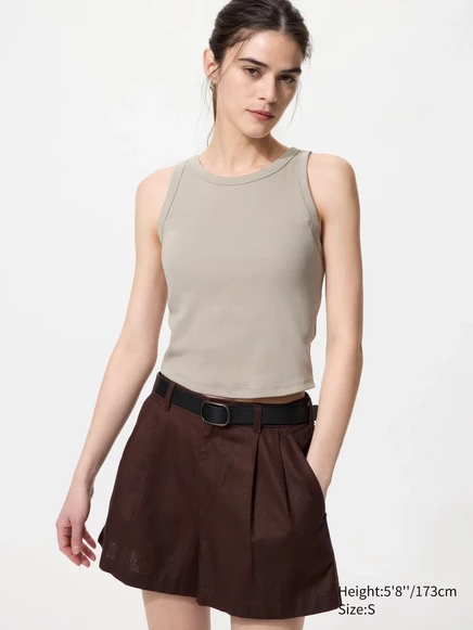Женский укороченный топ Uniqlo с вшитым бюстгальтером, бежевый