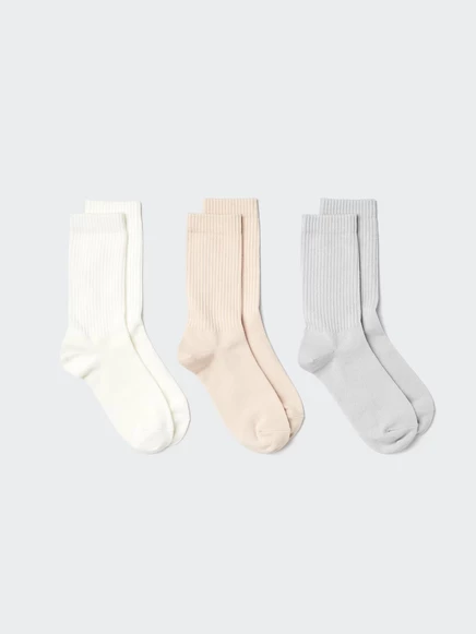 Женские носки Uniqlo ребристые, 3 пары, слоновая кость