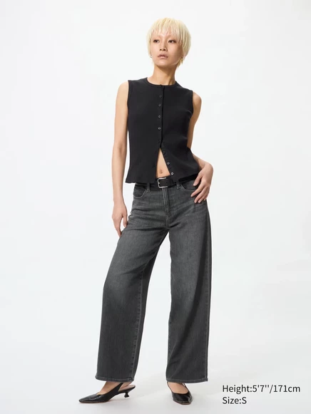 Женские широкие джинсы Uniqlo EZY Wide Straight, серые