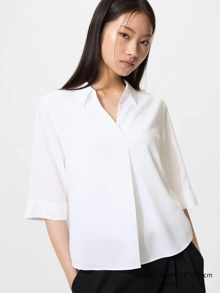 Женская блуза Uniqlo с воротником-лодочка, 3/4 рукав, белая