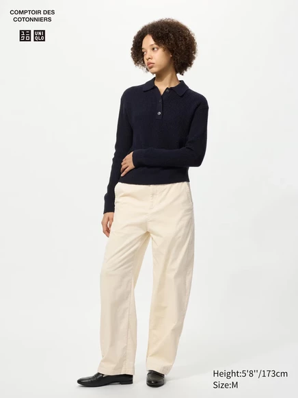 Женские вельветовые брюки Uniqlo Barrel, молочно-белые