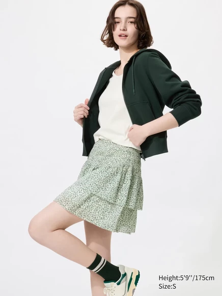 Женская мини-юбка Uniqlo Shirring Volume Frill, зеленая