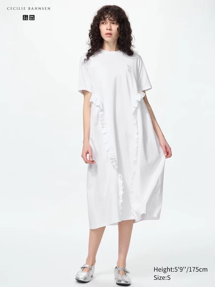 Женское платье Uniqlo Frill T с рюшами, белое