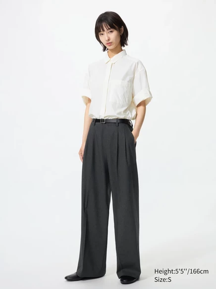 Женские широкие брюки Uniqlo Smart Wide Straight, темно-серые