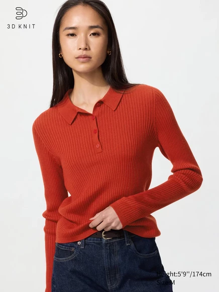 Женский свитер-поло Uniqlo 3D Knit, красный