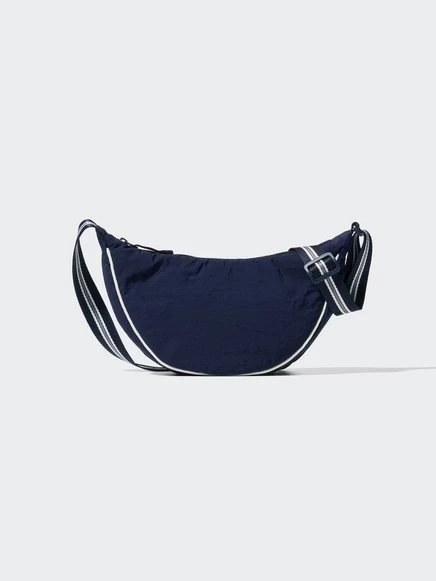 Унисекс плечевая сумка Uniqlo Round Mini полосатая, синяя