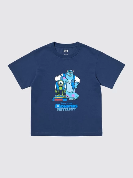 Футболка с графическим принтом Uniqlo MAGIC FOR ALL, НЕПОДВЛАСТНАЯ ВРЕМЕНИ | Темно-синий Университет монстров