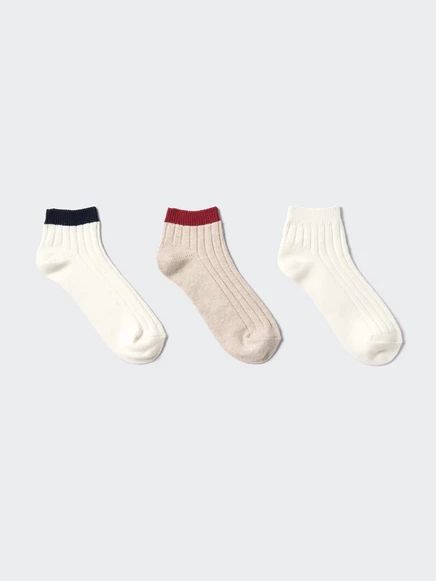 Женские короткие носки Uniqlo в рубчик, 3 пары, молочные
