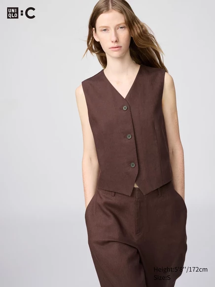 Женский жилет Uniqlo Premium Linen, коричневый