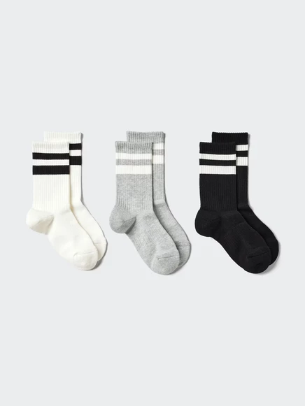 Носки Uniqlo, 3 пары, в полоску, молочно-белые