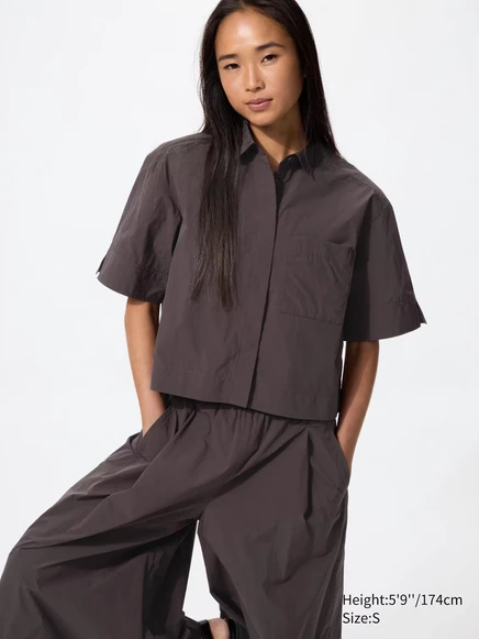 Женская рубашка Uniqlo Nylon Boxy, темно-коричневая
