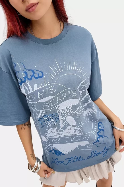 Расслабленная футболка Ed Hardy Brave Hearts синего цвета