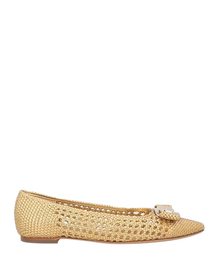 Женские балетки Ferragamo кожаные, золотистые