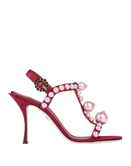 Женские сандалии Dolce & Gabbana BRACCIALIN, атлас, стразовый декор, бордовые