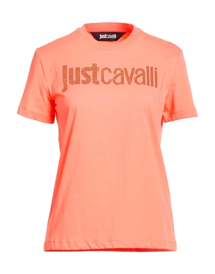 Женская футболка Just Cavalli с кристаллами, лососевая