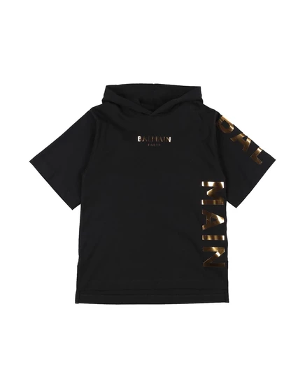Детское платье Balmain Junior с капюшоном, черное