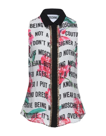 Женская шелковая рубашка Moschino PAPERMAG с логотипом, белая