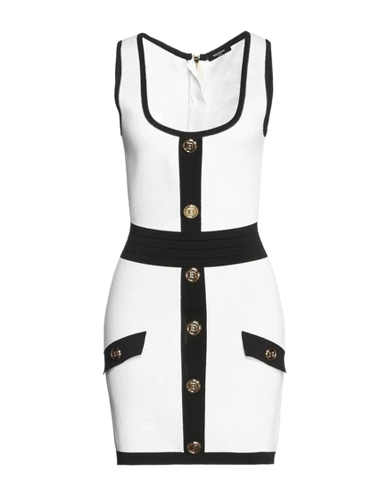 Женское мини-платье Balmain интарсия без рукавов, белое