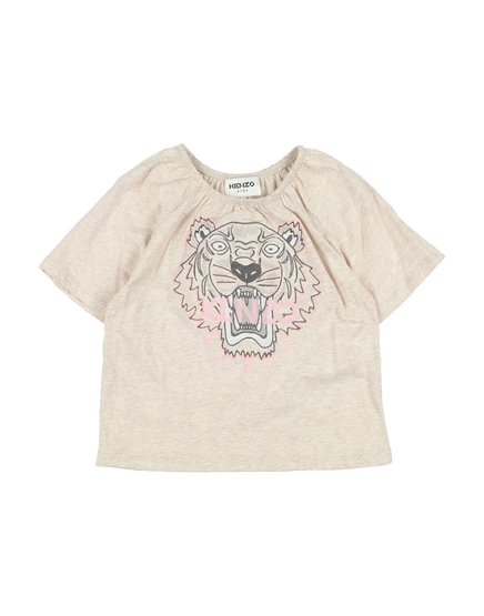 Детская футболка Kenzo Kids с вышивкой, бежевая