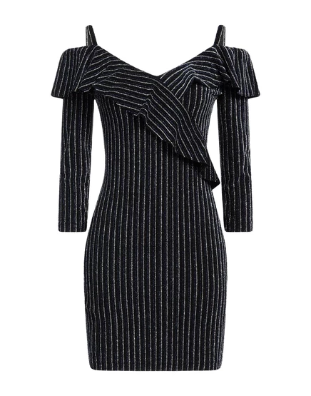 Женское короткое вязаное платье DSquared2 PAPERMAG металлик, чёрное