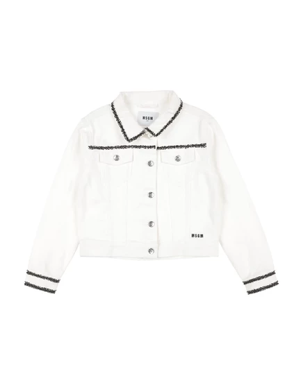Женская джинсовая куртка MSGM JUNIOR с вышивкой, гипсово-белая