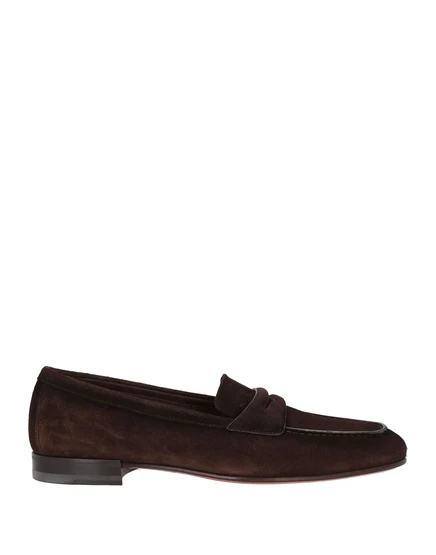 Мужские пенни-лоферы Santoni замшевые, тёмно-коричневые