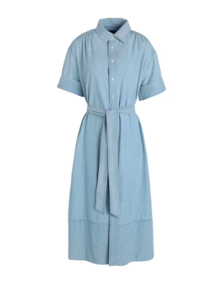 Женское платье Polo Ralph Lauren midi-рубашка шамбре, голубое