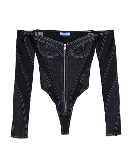 Женский топ-боди Mugler с открытыми плечами, синий