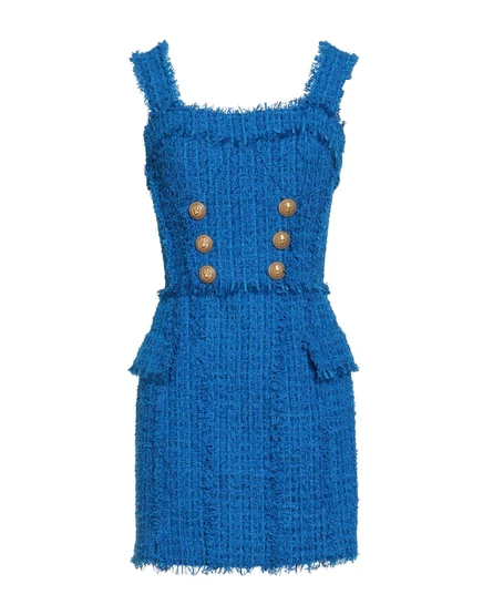 Женское мини-платье Balmain Wonderwoman из твида, синее