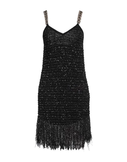 Женское платье Balmain футляр твид металлик, чёрное