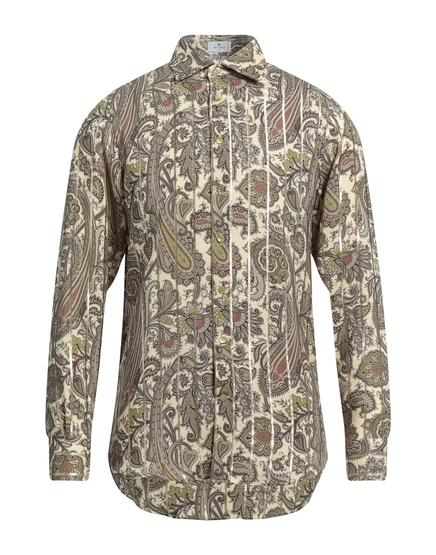 Мужская рубашка Etro из шёлк-кади с узором пейсли, бежевый