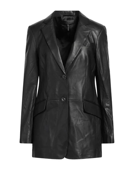 Женский пиджак Rag & Bone кожаный однобортный, черный