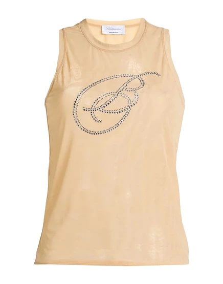 Женский топ Blumarine из тюля с кристаллами, бежевый