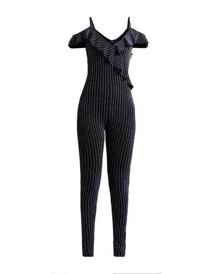 Женский комбинезон DSquared2 с рюшами металлик, черный