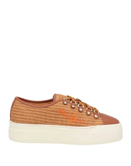 Женские кеды Santoni кожаные с рафией, коричневые