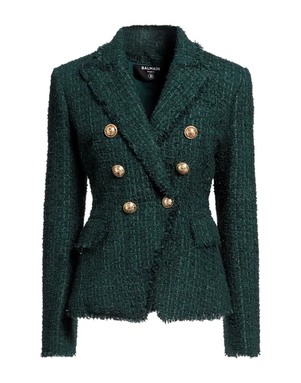 Женский пиджак Balmain JADR двубортный твид, зелёный