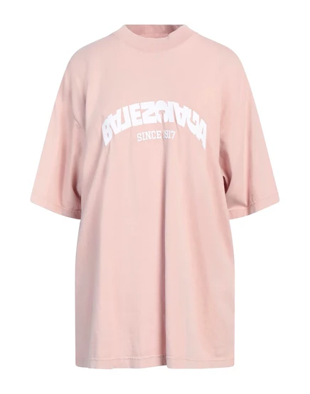 Женская футболка Balenciaga oversize из хлопка, пудровая