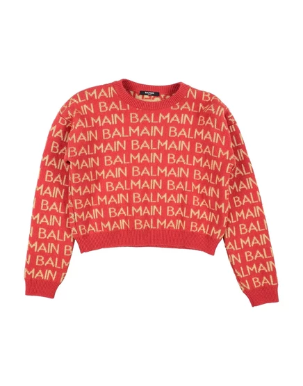 Женский свитер Balmain жаккардовый, кирпичный