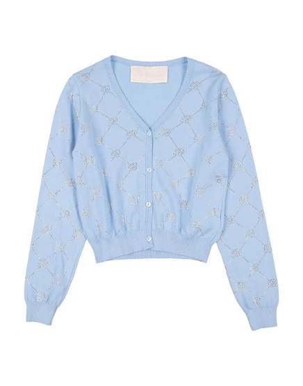 Женский кардиган Miss Blumarine хлопковый с кристаллами, небесно-голубой