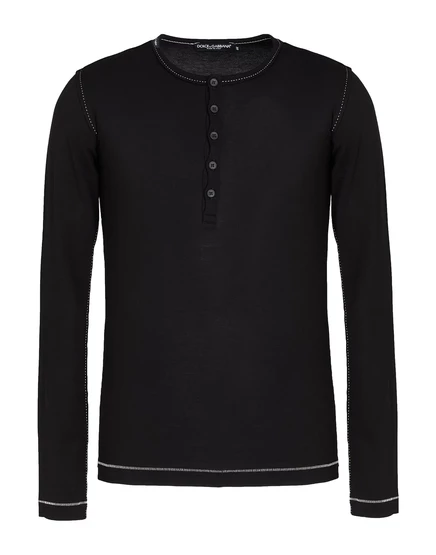 Мужская футболка Dolce&Gabbana Lorenz_SP с вырезом хенли, черная