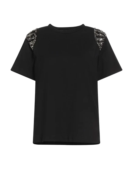 Женская футболка Alberta Ferretti с кристаллами, чёрная