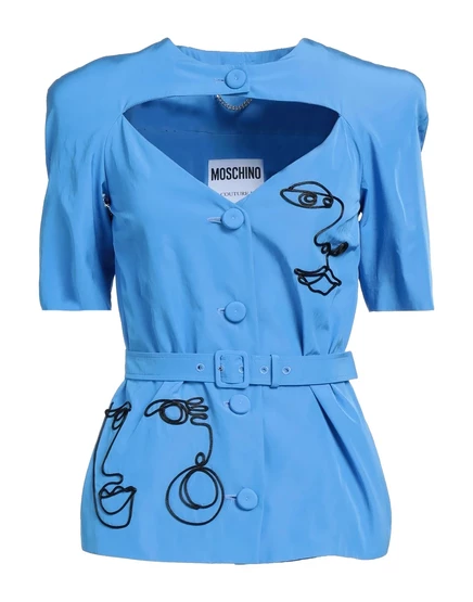 Женская блуза Moschino с поясом и вышивкой, лазурная