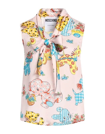 Женская блузка Moschino с бантом из атласа, пудровая