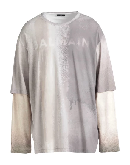 Мужская футболка Balmain PAPERMAG в стиле тай-дай, серая