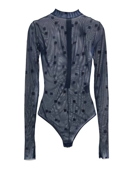 Женское боди Givenchy из тюля с логотипом, тёмно-синее