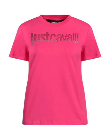 Женская футболка Just Cavalli Papermag с кристаллами, розовая